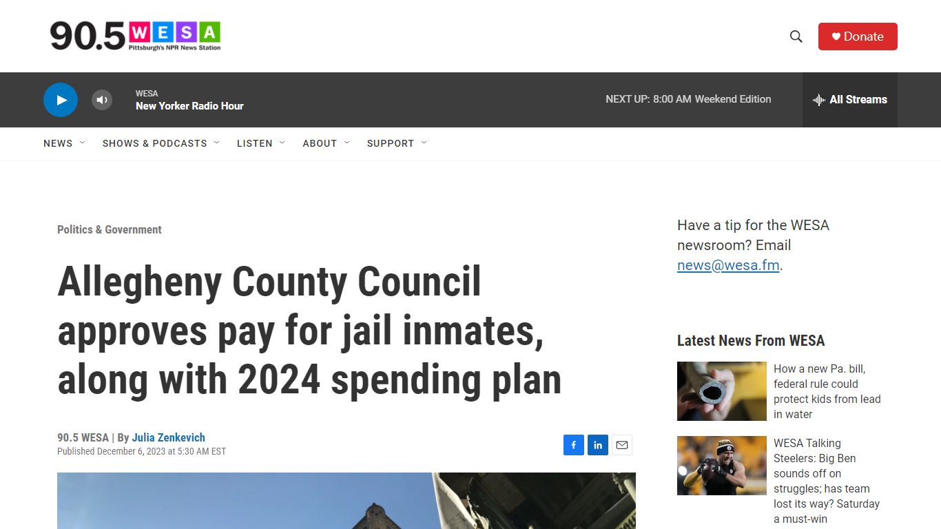 Allegheny County Council approves pay for jail inmates - 90.5 WESA